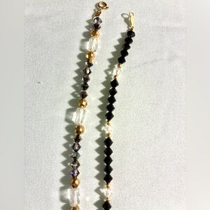 2 Swarovski Crystal 14K gf Gold Stack Beaded Bracelets